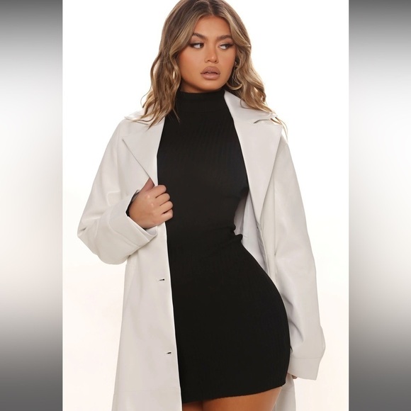 Fashion Nova White Faux Leather Martinis In The City Trench Coat - Picture 2 of 13